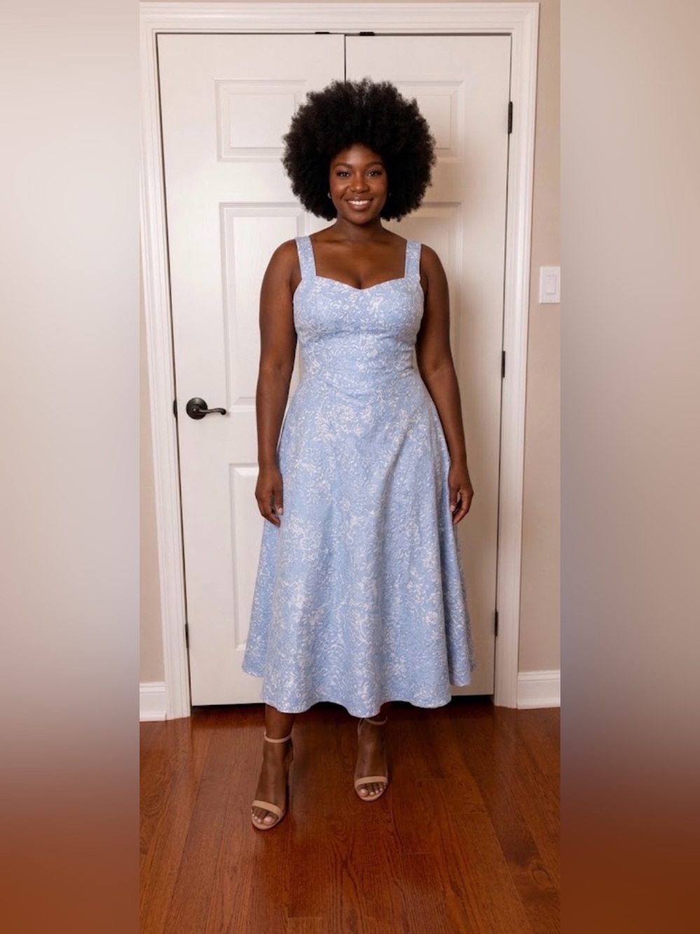 Elegant Light Blue Floral Midi Dress - Picture 3 of 10